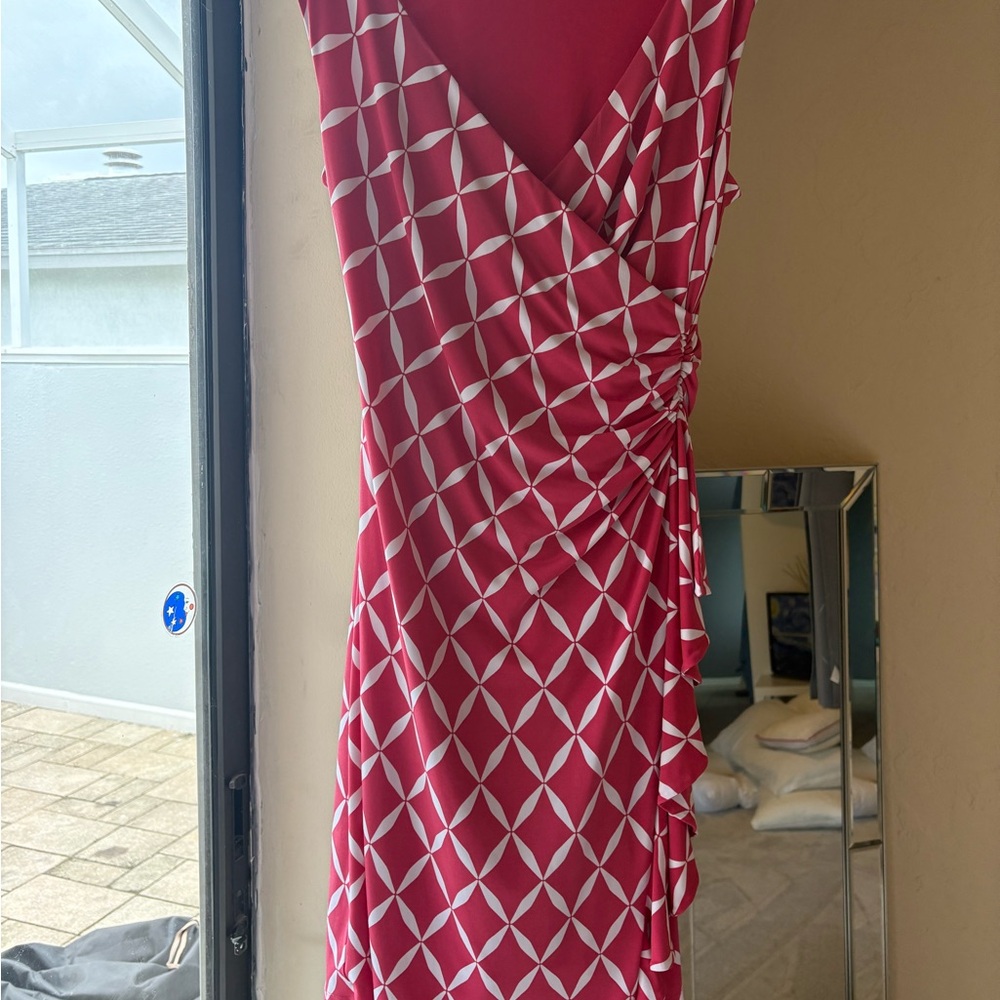 Red and White Asymmetrical Dress